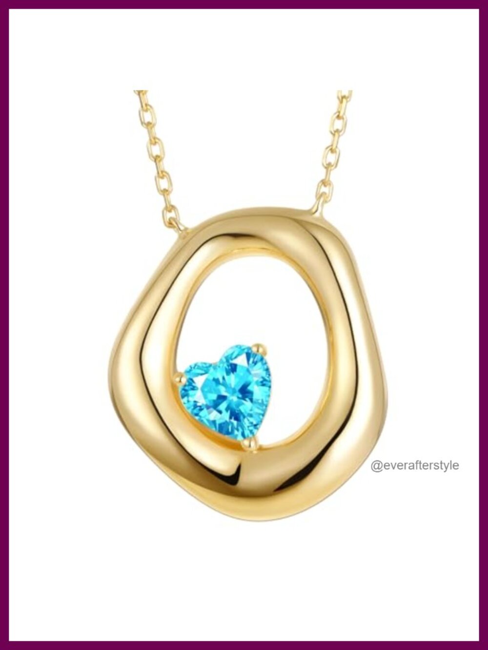 18K Gold Plated Bubble Pendant Necklace Lab-Grown Aquamarine Birthstone